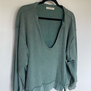 We The Free Green Ribbed V-Neck Sweater